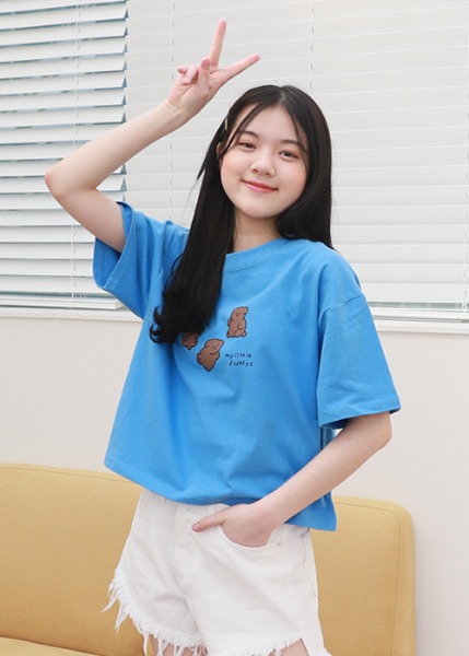 [쥬니텐]리틀퍼피크롭 티셔츠(화이트,오트밀,블루)